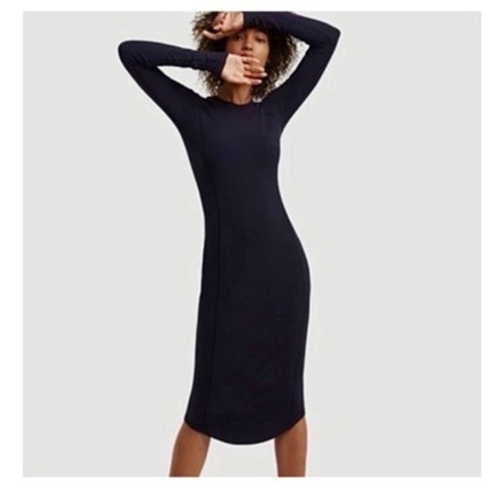 Kit and Ace "At Long Last" Dress Navy Blue Size 10 Long Sleeve Midi Cashmere